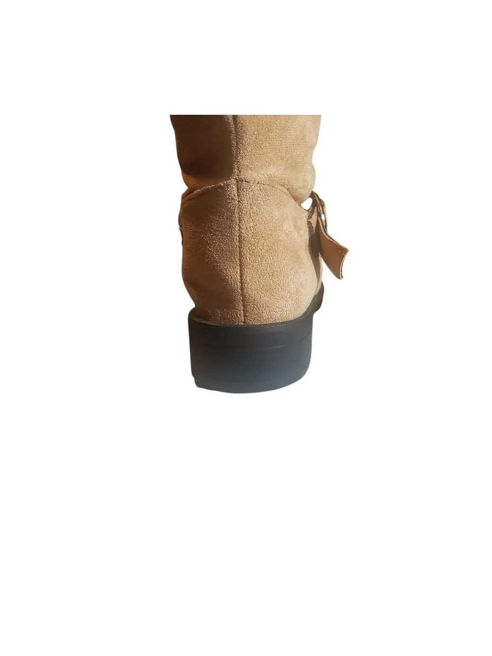 Women's sz 6.5 tall buckle knee-high boots - beige
